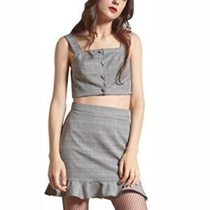 Women’s Plaid Check Pattern Top Skirt Set​